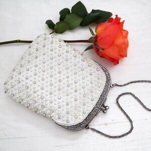 Small Pearl & Crystal Beaded Handbag, NWT by Moyna